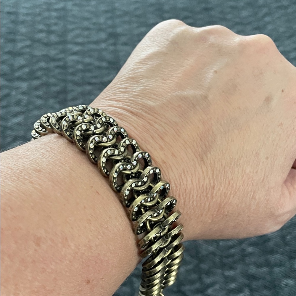 Vintage Bronze Tone Bracelet with Iridescent Stones